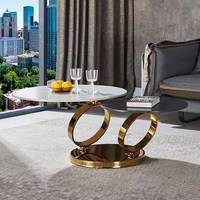 Table basse en métal pour salon Foshan Furniture, 2 tables rondes en marbre, table centrale rotative, cadre en acier doré, argenté, noir, tables basses