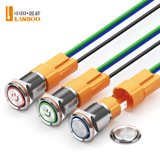 LANBOO 16mm 10A Push Button Switch, Self - Locking/Reset, Waterproof IP65, with LED, for Industrial & Household Use