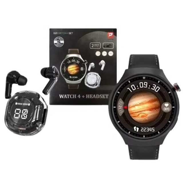 New Arrival D21 Watch4 Smart Watch Steel Strap 2-in-1 TWS Headset Heart Rate Monitor BT Call Sleep Tracker for Sports for Busy