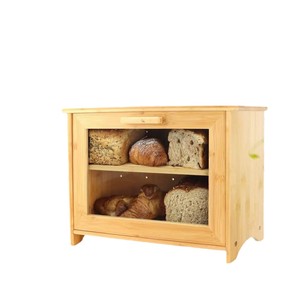 Boîte de rangement à pain double couche en bambou, style ferme, transparente, pour comptoir de cuisine ou armoire, en acrylique - Product Image 2