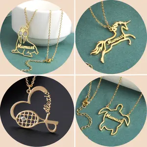 Wholesale Fashion Custom Name Letter Alphabet Choker Chain 18 18k Gold Plated Stainless Steel Jewelry Pendant Necklace