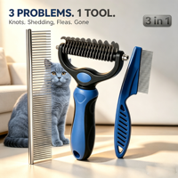 Kit de toilettage pour animaux 3-en-1 pour chats à poils longs : Démêle les nœuds, élimine les puces et la fourrure lâche – Râteau démêlant en acier inoxydable – Vente en gros