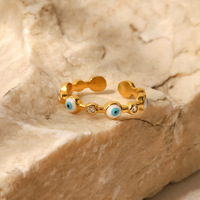 Mignon or 18 carats en acier inoxydable zircon cubique bleu mauvais yeux bague réglable ouverture mauvais œil anneaux sans ternissement pour les femmes