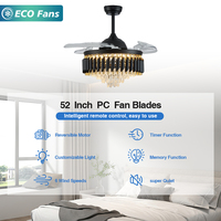 Ventilateur de plafond décoratif en cristal de 52 pouces avec lumière RGB, finition dorée, moteur DC en cuivre pur et télécommande pour la maison