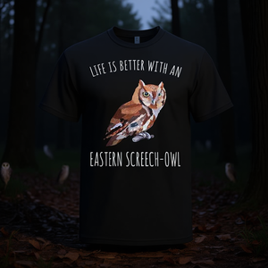 Camiseta Eastern Screech Owl con diseño para amantes de las aves, color negro, ajuste unisex para adultos - Product Image 3