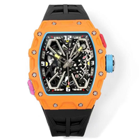 Montre mécanique automatique pour homme, design de créateur, en fibre de carbone bleue, en forme de barillet, squelette, sport, affaires, étanche
