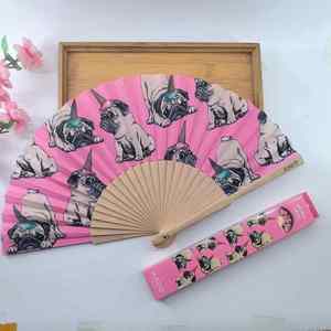 Custom Designed 23cm Ladies' Folding Fan Handmade Wooden Handle Polyester Fabric with Beautiful Flower Technique <b>Gift</b> for Women - Product Image 2