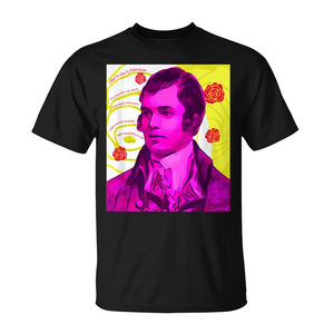 T-shirt unisexe à col rond et manches courtes avec impression numérique, motif rose rouge, portrait de Robert Burns Poem Portrait - Product Image 2