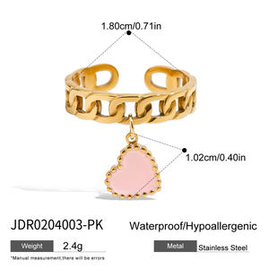 J&D 귀여운 트렌디 핑크 레드 하트 조절 가능한 반지 휴일 스타일 코코넛 나무 펜던트 체인 오픈 링 - Product Image 5