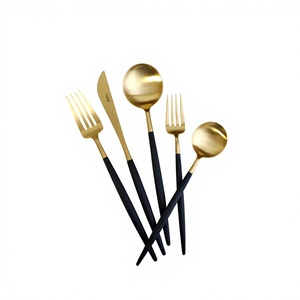 Ensemble de couverts de luxe pour les fêtes de mariage, vaisselle décorative, ensemble de couverts en or noir décoratif, prix bas, ensembles de couverts en métal réutilisables - Product Image 1