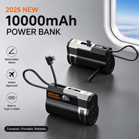 Batterie externe d'urgence 10000 mAh avec câble Type-C rétractable intégré, support de téléphone, chargeur rapide portable approuvé par les compagnies aériennes, OEM ODM