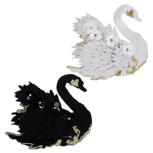 Große perle Blume schwarz Weiß Swan stickerei patch kleidung dekoration Zubehör mode handgemachte DIY