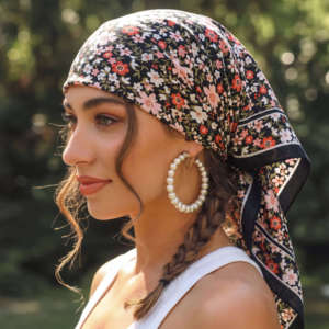 Elegante Foulard Quadrato Nero Floreale, Morbido al Tatto, <span class=keywords><strong>Bandana</strong></span> Stampata per Donne, Accessorio per Collo, <span class=keywords><strong>Capelli</strong></span> e Borsa - Product Image 1