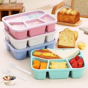 Boîte à lunch à quatre compartiments, boîte bento en plastique avec couvercle pour le stockage des aliments des étudiants, couleurs nordiques, forme rectangulaire - Product Image 2