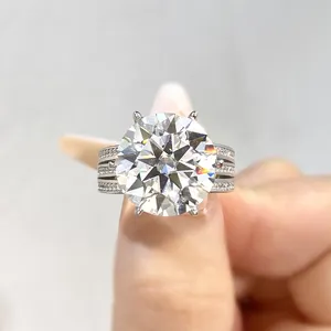 GRA grosir cincin moissanite berlian bersertifikat VVS 5ct karat 925 perak murni trendi pernikahan wanita perhiasan bagus