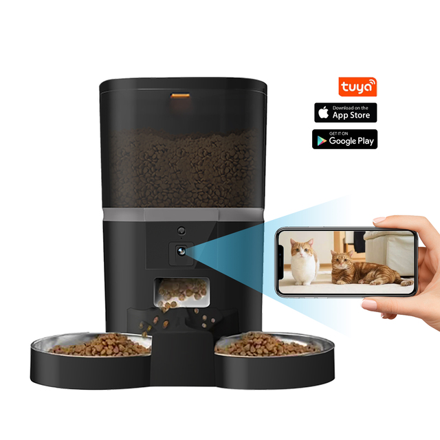 6 L Wifi Smart Pet Feeder HD Camera Tuya App Control Single Double Bowls Cat Dog Food Dispenser Automatic Pet Feeder With Camera