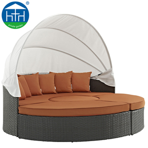 Chaise Longue Rotonda Accogliente, <span class=keywords><strong>Lettino</strong></span> Prendisole di Lusso in Vimini con Baldacchino per Hotel, Patio e Spiaggia - Product Image 4