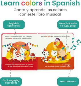 Livre en carton interactif musical bilingue personnalisé pour les tout-petits de 1 à 3 ans, apprentissage des couleurs, <span class=keywords><strong>espagnol</strong></span>, anglais - Product Image 2