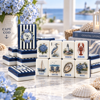 Set Mahjong Amerika Cape Cod Hydrangea 160 Ubin 1,5 Inci Biru Tua Gading Ubin Mahjongg Bergaya Pantai dengan Monogram Kustom OEM