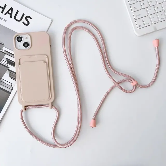 Stock Available Anti-shock Silicone Phone Cases with Card Holder Crossbody Lanyard for 17/15 Pro/13/16 Pro Max/7/8 Plus