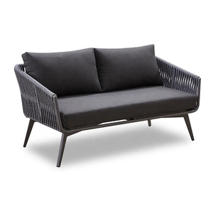Sofá Seccional Moderno Negro para Jardín, Muebles <span class=keywords><strong>de</strong></span> Patio Exterior, Sofá <span class=keywords><strong>de</strong></span> Dos Plazas con Tejido <span class=keywords><strong>de</strong></span> Cuerda <span class=keywords><strong>de</strong></span> Aluminio, Conjunto <span class=keywords><strong>de</strong></span> Conversación - Product Image 3