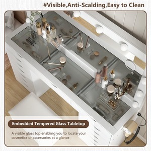 Tùy Chỉnh Bằng Gỗ Đa Chức Năng Phong Cách Hiện Đại Ngăn Kéo Lưu Trữ Phòng Ngủ Trắng Vanity Trang Điểm Bàn Trang Điểm Với Gương Phân - Product Image 3