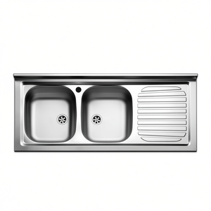 Fregadero de Cocina de Acero Inoxidable de 2 Cubetas, 120 cm, Desagüe a la Derecha, 53.5 cm de Ancho, 23.5 cm de Alto - Product Image 3