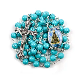 Glass Beads Rosary Necklace Virgen Mary Jude Guadalupe Catholic Saints Color Picture Rosary Centerpieces