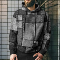 Sweat à capuche patchwork noir et gris pour homme, manches longues, streetwear décontracté, respirant, imprimé intégral, vente en gros