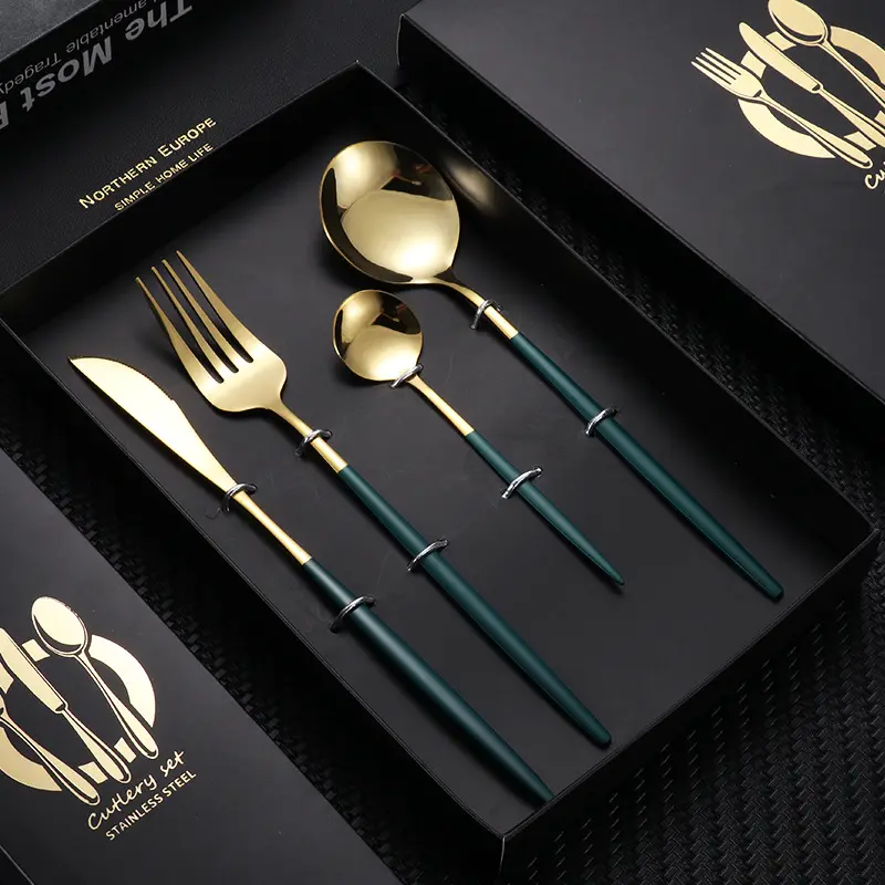 Commercial Portuguese Cutlery Flatware Craft Gold Colored Silverware Spoon Fork Set Dinner Knife Table Knife