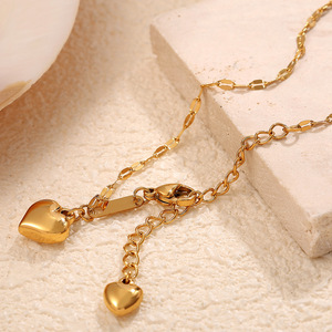 Collar de cadena de clavícula asimétrico en forma de corazón, colgante de acero inoxidable dorado para mujer, joyería romántica de moda - Product Image 2