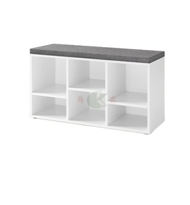 Banco de Entrada Blanco <span class=keywords><strong>para</strong></span> Zapatos con Asiento Acolchado Suave, 6 Compartimentos y 3 Estantes Ajustables <span class=keywords><strong>para</strong></span> Dormitorio, Armario o Sala de Estar - Product Image 1