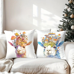 奇抜なアルパカの枕、頭にはきのこの村が描かれている、お祝いの休日の装飾品 - Product Image 3