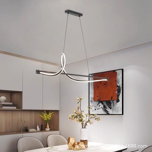 2023 All-Copper Modern Minimalist Dining Room <b>Chandelier</b> Luxury Nordic Style Curved Silk Single-Line Full-Spectrum Pendant <b>Light</b> - Product Image 2