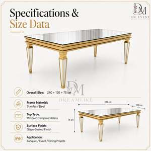 Mesa de Banquete Rectangular Premium de Acero Inoxidable con Tapa de Espejo, Delantal de Triple Riel y Patas Cónicas al por Mayor - Product Image 4