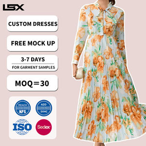 Vestido de Gasa Plisado con Estampado Digital, Cuello Redondo Francés, Manga Larga, Nuevo y a la Moda, Personalizado para Mujer - Product Image 2