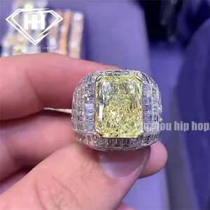 Anel de prata 925 VVS Moissanite de corte de baguette personalizado de luxo com joia hip hop de luxo, joia de venda imperdível para homens