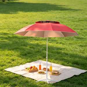 Parasol de plage double toit renforcé coupe-vent 150 cm avec revêtement argenté et baleines en fibre de verre, portable pour l'extérieur - Product Image 1