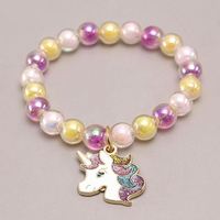 Gelang kuda kecil Unicorn anak perempuan, gelang manik-manik tangan banyak warna akrilik warna permen hadiah liburan modis