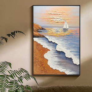 Pintura Decorativa Moderna y Sencilla para Pasillo, Paisaje Marino, Pintura al Óleo Tridimensional Pintada a Mano, Marco Metálico, Pintura China - Product Image 1