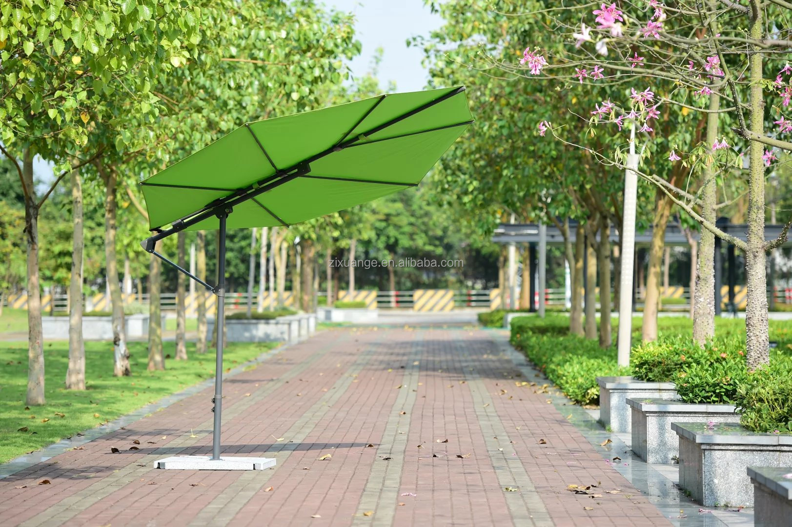 leaf shaped patio umbrella PURPLE Cantilever 10' x 10' with Solar LED Light, Beige 41400831 Steel Plate Base Water Leaf Shade Umbrella Waterproof