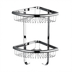 Beelee Dual Tier Metal Wall-Mounted Corner Bathroom <b>Shower</b> <b>Holder</b> and <b>Shampoo</b> Rack with Shelf - Product Image 2