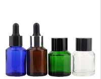 Bouteilles en verre transparent, avec pipette opée et capuchon en aluminium doré, épaules inclinées, ambre, vert, bleu, 15ml, 30ml, 60ml, 100ml, 120ml