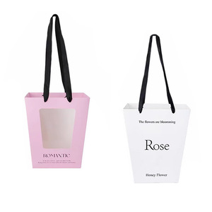 In logo tùy chỉnh hình thang giấy hoa túi giấy các tông bolsas flores Túi gói với cửa sổ PVC - Product Image 4