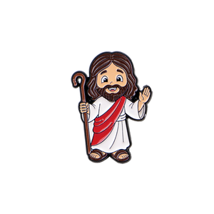 Broche en émail Jésus-Christ mignon avec agneau dans les bras et bouquet de fleurs, en métal souple, idéale comme cadeau pour l'Église chrétienne - Product Image 6