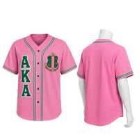 Maillot de baseball imprimé avec le blason rose et vert de la sororité grecque, personnalisable OEM POD avec nom et numéro de chapitre, haut pour homme