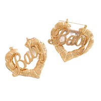 Boucles d'oreilles créatives pour femme en alliage de zinc, motif cœur évidé vintage, design lettre bébé, vente en gros directe d'usine, tendance