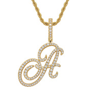 Personnalisé Hiphop Pendentif Lettre A-Z Collier Nom Pendentif Glacé CZ Cursive Lettre Charme Pendentif En Laiton Cuivre Bijoux Hip Hop Hommes