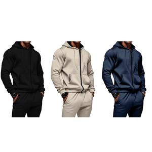 Automne hiver hommes décontracté sport ensembles à manches longues à capuche <span class=keywords><strong>doublé</strong></span> <span class=keywords><strong>polaire</strong></span> chaud fermeture éclair couleur unie <span class=keywords><strong>Jogging</strong></span> confortable garçons - Product Image 2