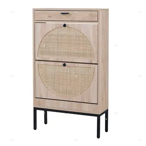 Armoire en bois et rotin de haute qualité Design moderne armoire de rangement en bois naturel armoire en plastique rotin meubles de salon